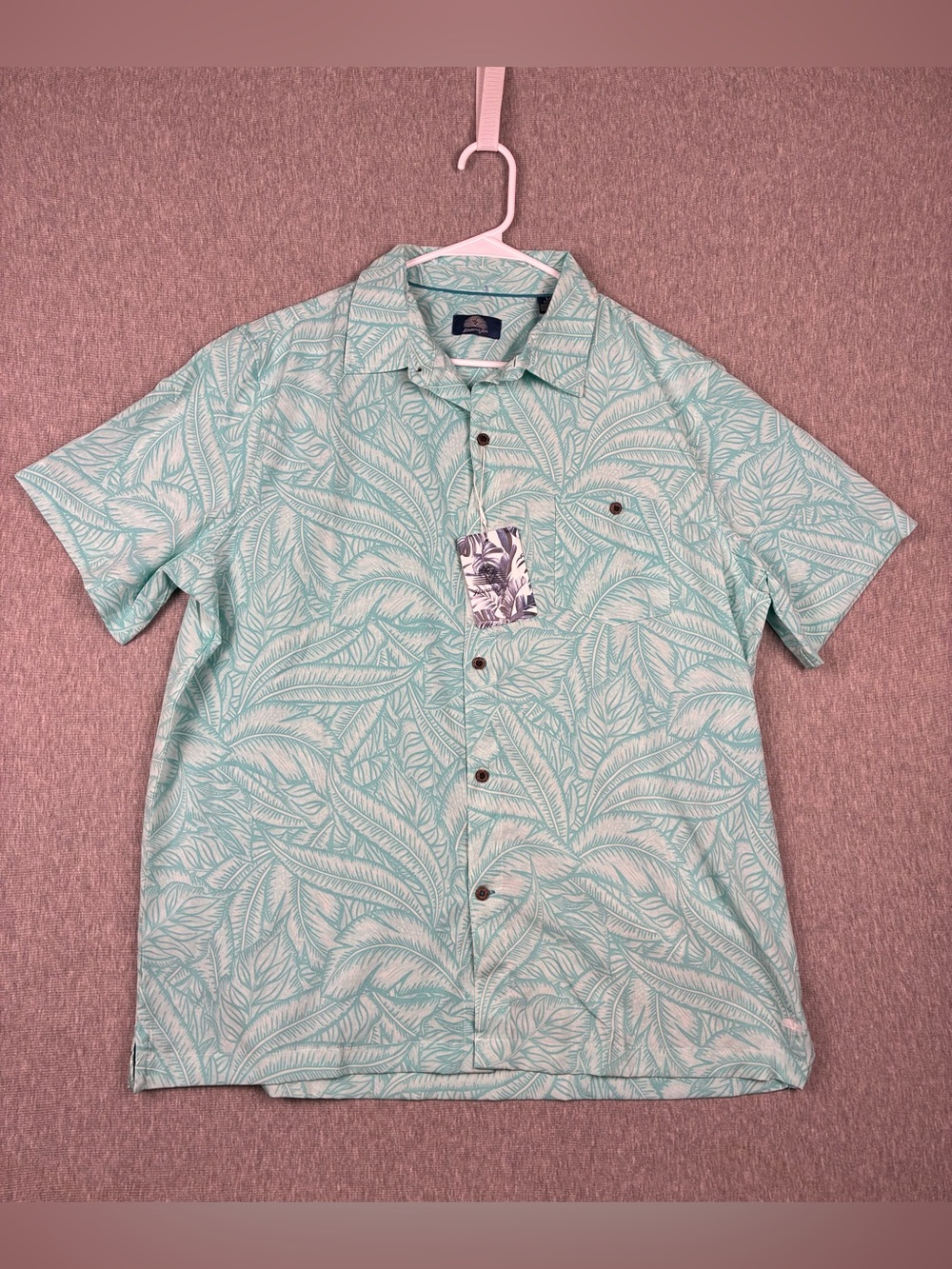 Havana Jim Light Blue Tropical Palm Leaf Print Hawaiian Shirt NWT